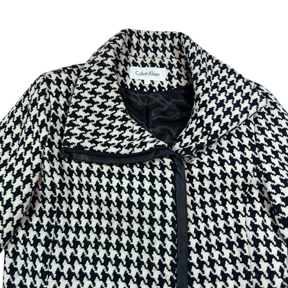 Calvin Klein Black & White Houndstooth Wool Blend Zip Coat — Women’s 6 - Picture 2 of 13